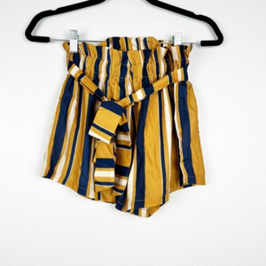 Shein Striped Paperbag Belted‎ Shorts Yellow Bloue S